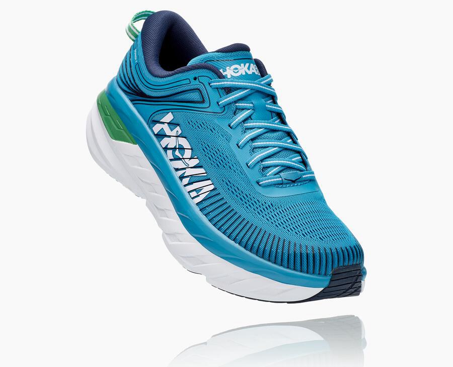 Tenis Hoka One One Hombre Azules/Blancos - Bondi 7 - HTVY34967